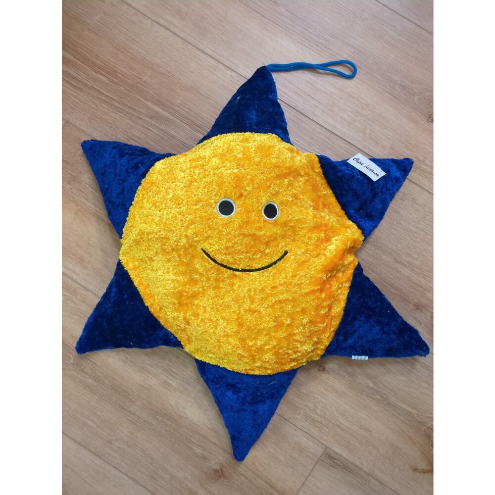 Vintage Y2K Celestial Star Blue Yellow Smiling Face Sun Plush Stash Pouch